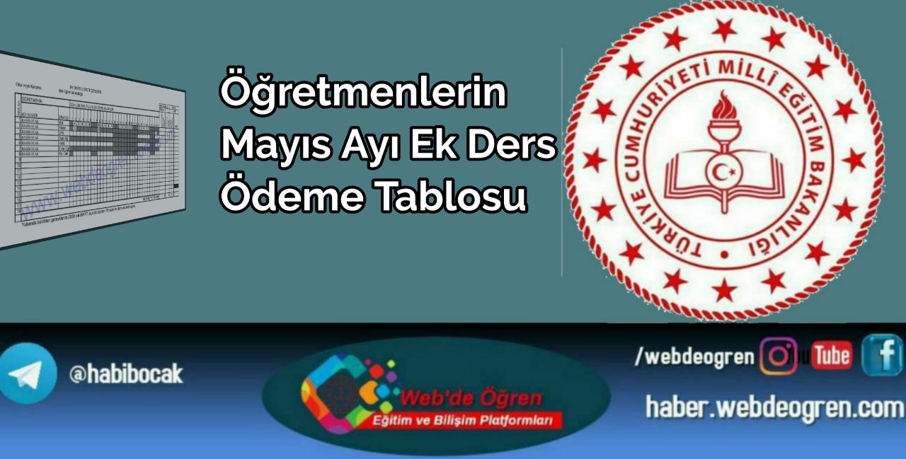 Öğretmenlerin 2020 Mayıs Ayı Ek Ders Ödeme Tablosu