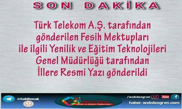 Türk Telekom A.Ş. Tarafından Gönderilen Fesih Mektupları.
