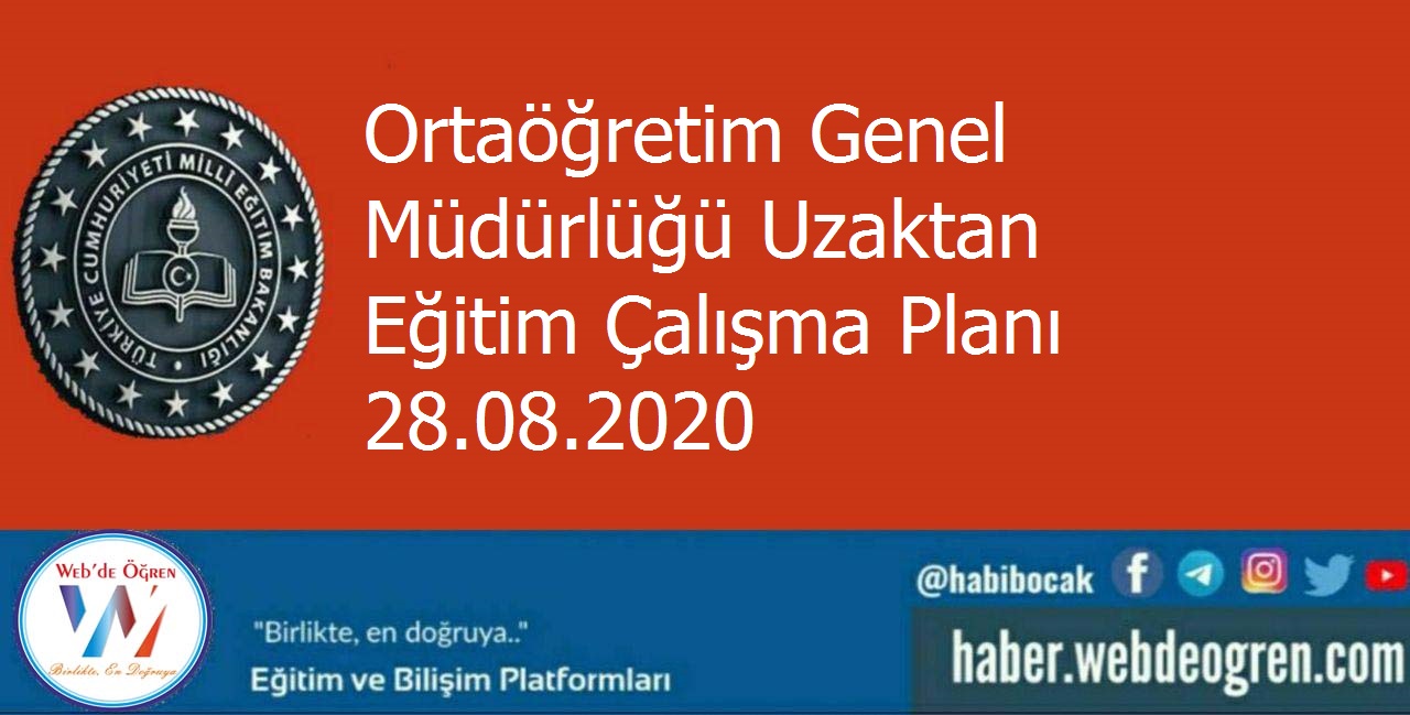 Ortaöğretim Genel Müdürlüğü Uzaktan Eğitim Çalışma Planı 28.08.2020