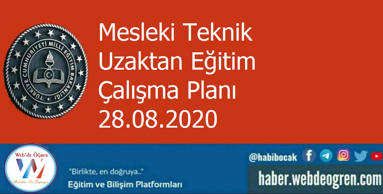 Mesleki Teknik Uzaktan Eğitim Çalışma Planı 28.08.2020