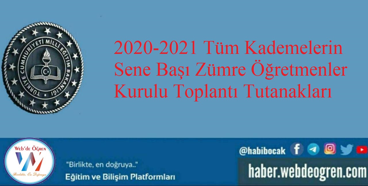 2020-2021 Tüm Kademelerin Sene Başı Zümre Öğretmenler Kurulu Toplantı Tutanakları