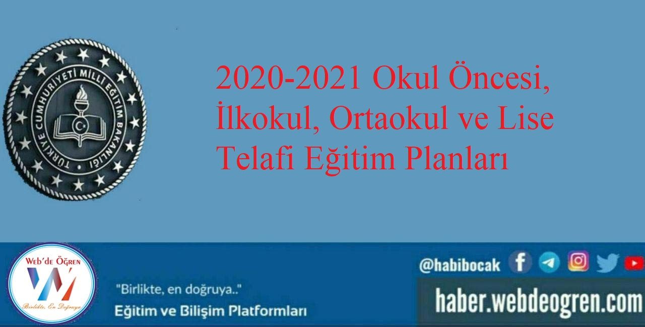 2020-2021 Okul Öncesi, İlkokul, Ortaokul ve Lise Telafi Eğitim Planları