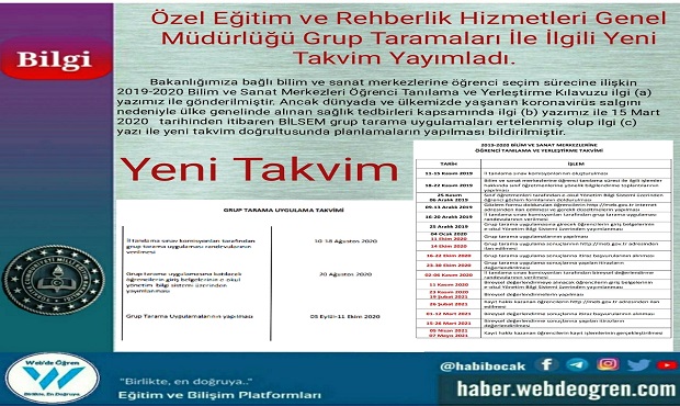 Özel Eğitim ve Rehberlik Hizmetleri Genel Müdürlüğü Grup Taramaları İle İlgili Yeni Takvim Yayımladı