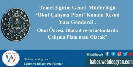Temel Eğitim Genel Müdürlüğü Okullara Okul Çalışma Planı Konulu Resmi Yazı Gönderdi
