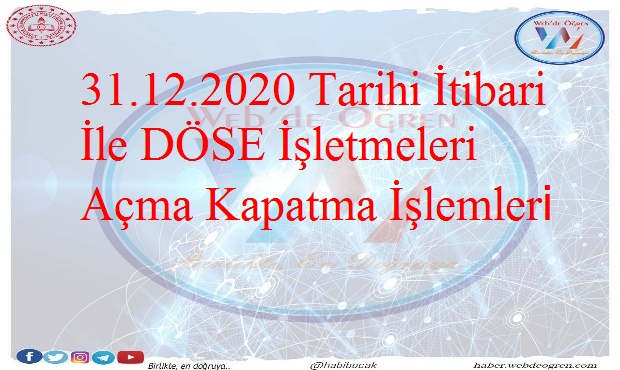 31.12.2020 Tarihi İtibari İle DÖSE İşletmeleri Açma Kapatma İşlemleri