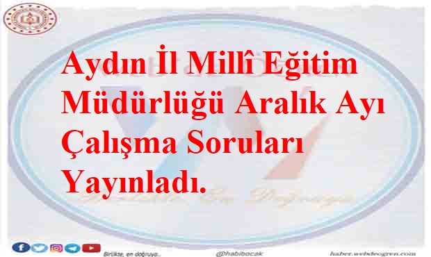 Aydın İl Millî Eğitim Müdürlüğü Aralık Ayı Çalışma Soruları Yayınladı.