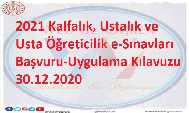 2021 Kalfalık, Ustalık ve Usta Öğreticilik e-Sınavları Başvuru-Uygulama Kılavuzu 30.12.2020