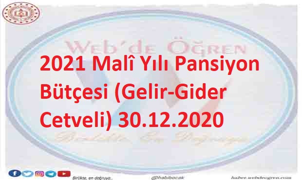 2021 Malî Yılı Pansiyon Bütçesi (Gelir-Gider Cetveli) 30.12.2020