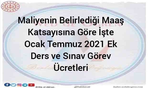Maliyenin Belirlediği Maaş Katsayısına Göre Ocak-Temmuz 2021 Yeni Ek Ders ve Sınav Görevi Ücretleri