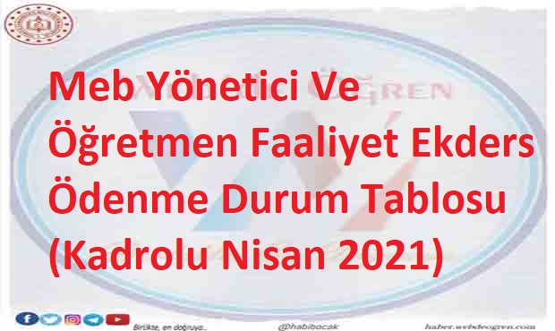 Meb Yönetici Ve Öğretmen Faaliyet Ekders Ödenme Durum Tablosu (Kadrolu Nisan 2021)