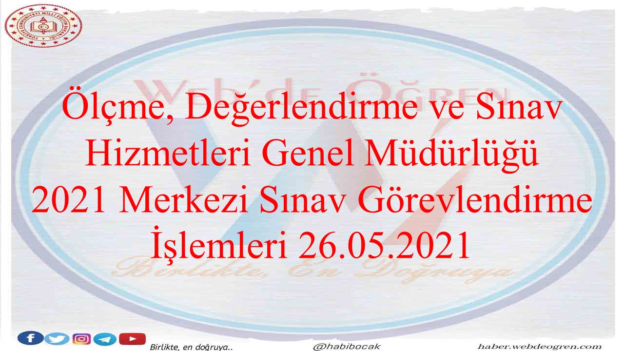 2021 Merkezi Sınav Görevlendirme İşlemleri 26.05.2021