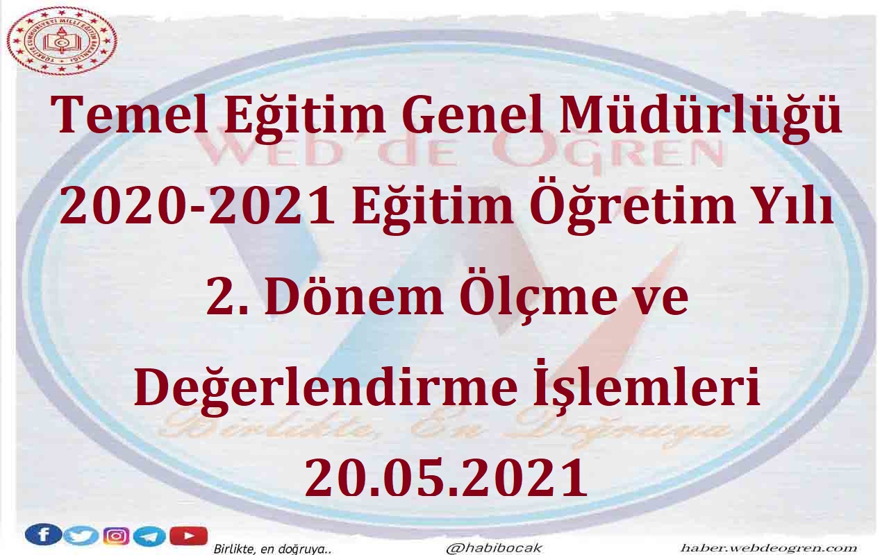 Temel Eğitim Genel Müdürlüğü 2020-2021 Eğitim Öğretim Yılı 2. Dönem Ölçme ve Değerlendirme İşlemleri 20.05.2021