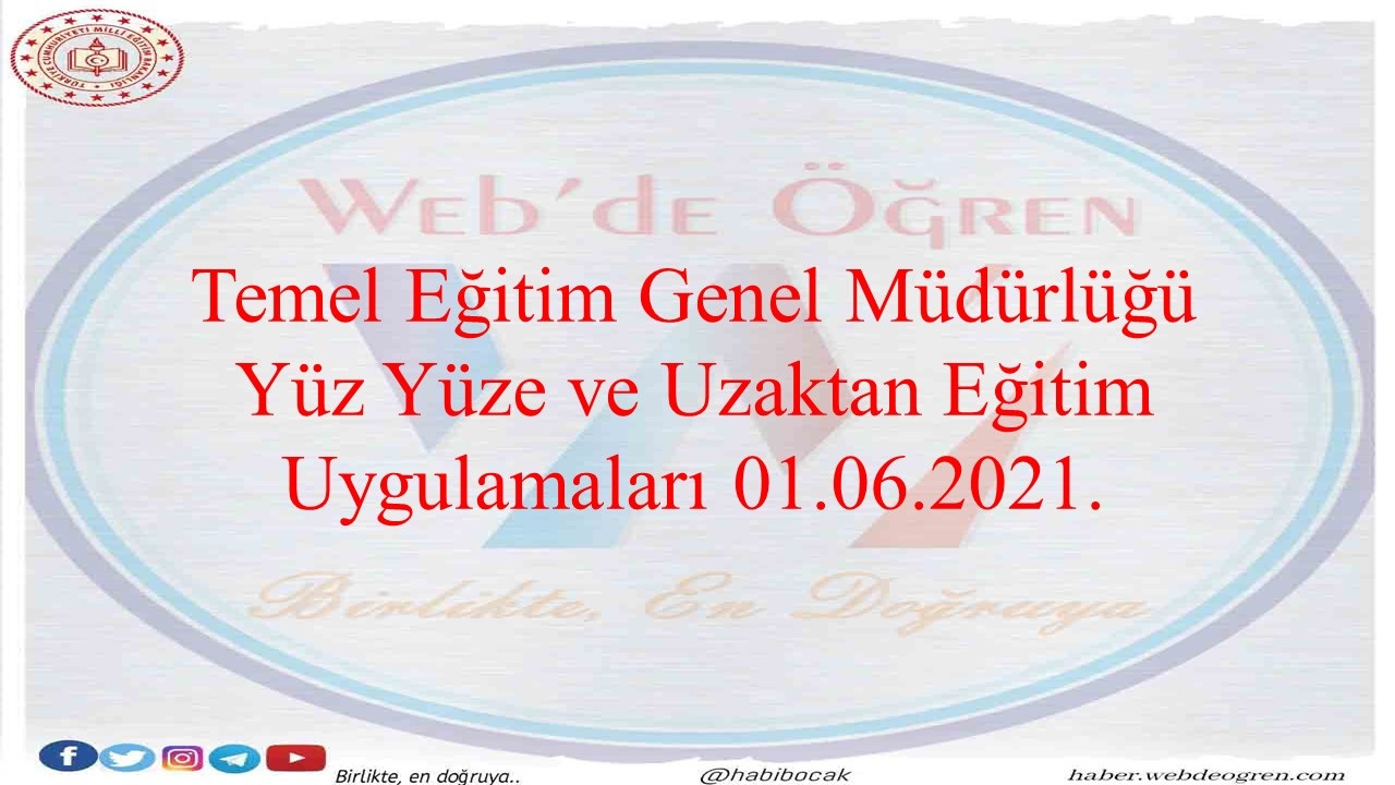 Temel Eğitim Yüz Yüze Uygulamalar 01.06.2021