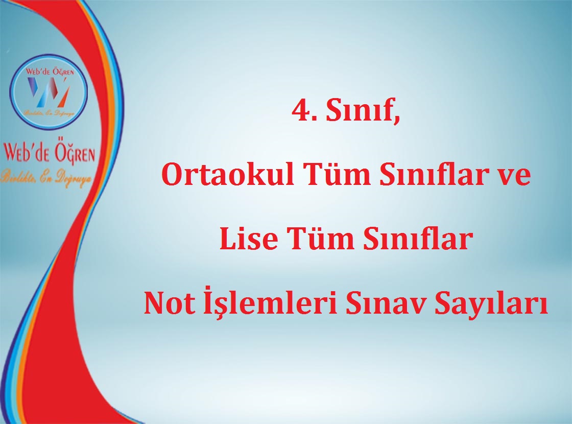 4. Sınıf, Ortaokul Tüm Sınıflar ve Lise Tüm Sınıflar Not İşlemleri Sınav Sayıları
