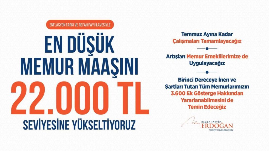 En Düşük Memur Maaşı 22 Bin Lira Olacak