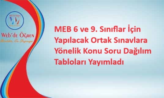 MEB 6 ve 9. Sınıflar İçin Yapılacak Ortak Sınavlara Yönelik Konu Soru Dağılım Tabloları Yayımladı