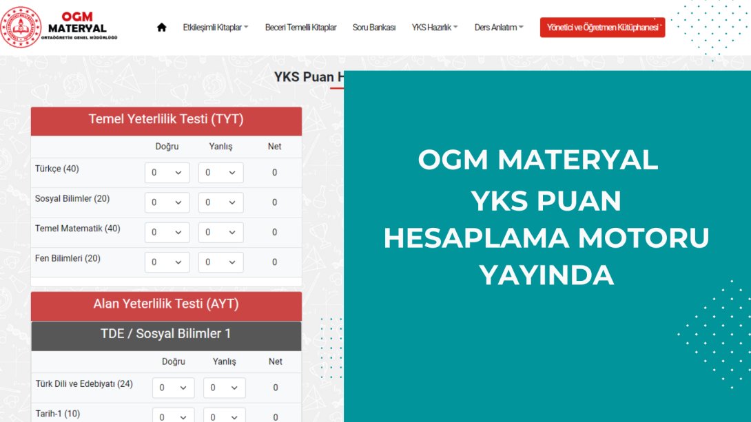 Meb Yks Puan Hesaplama Motoru Yayında
