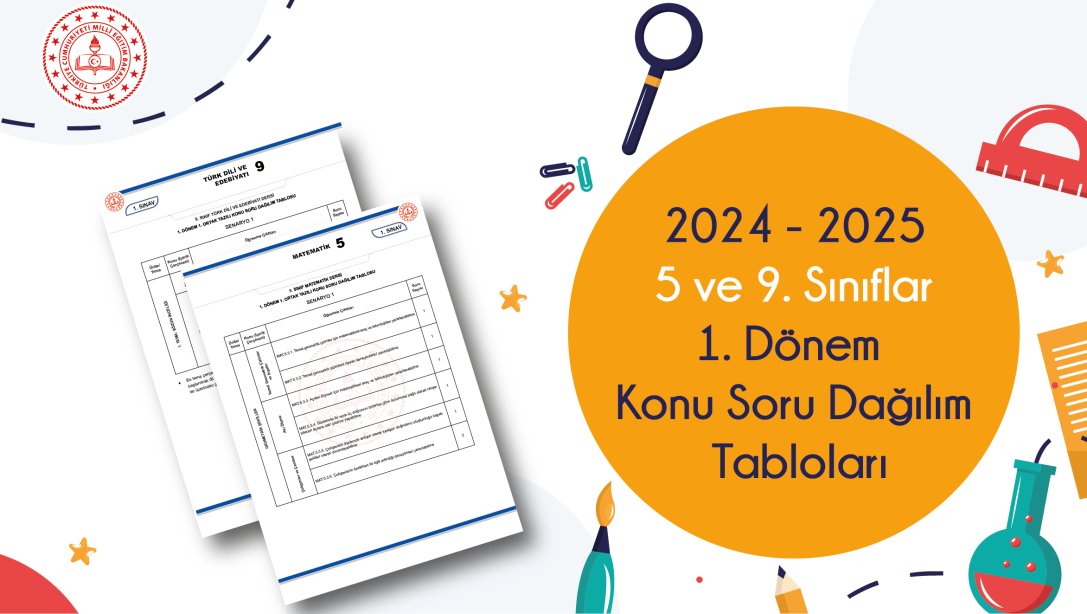 2024-2025 Eğitim Öğretim Yılı Birinci Dönem 5 ve 9. Sınıf Düzeylerine Ait “Konu Soru Dağılım Tabloları” Yayımlandı