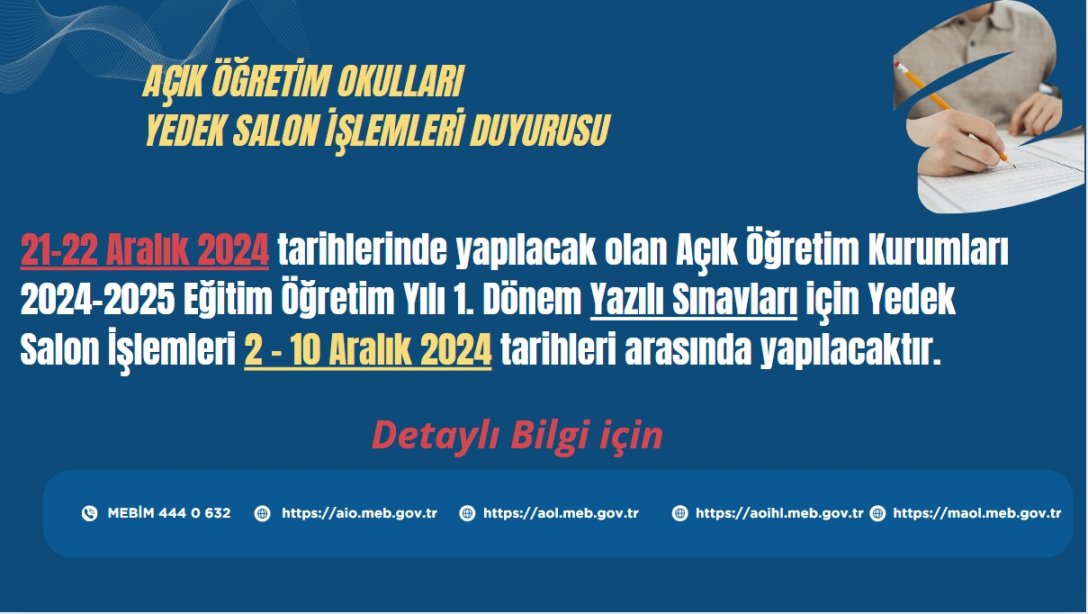 Meb’den Açık Öğretim Okulları Yedek Salon İşlemleri Duyurusu