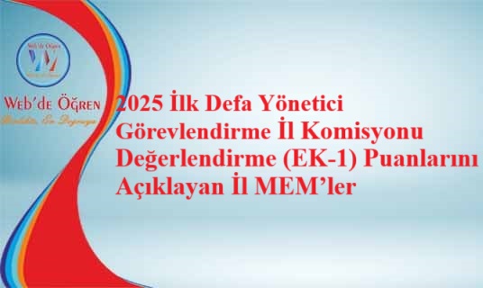 2025 İlk Defa Yönetici Görevlendirme İl Komisyonu Değerlendirme (EK-1) Puanlarını Açıklayan İl MEM’ler